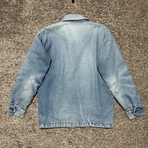 Vintage Thrashed Denim Chore Jacket Lined Barn Coat 70s 80s French Blue S/M - Picture 9 of 10